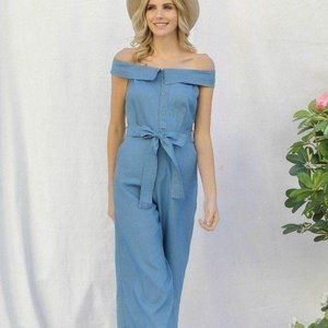 Palazzo Jumpsuit With Waist Tie (Light Denim)